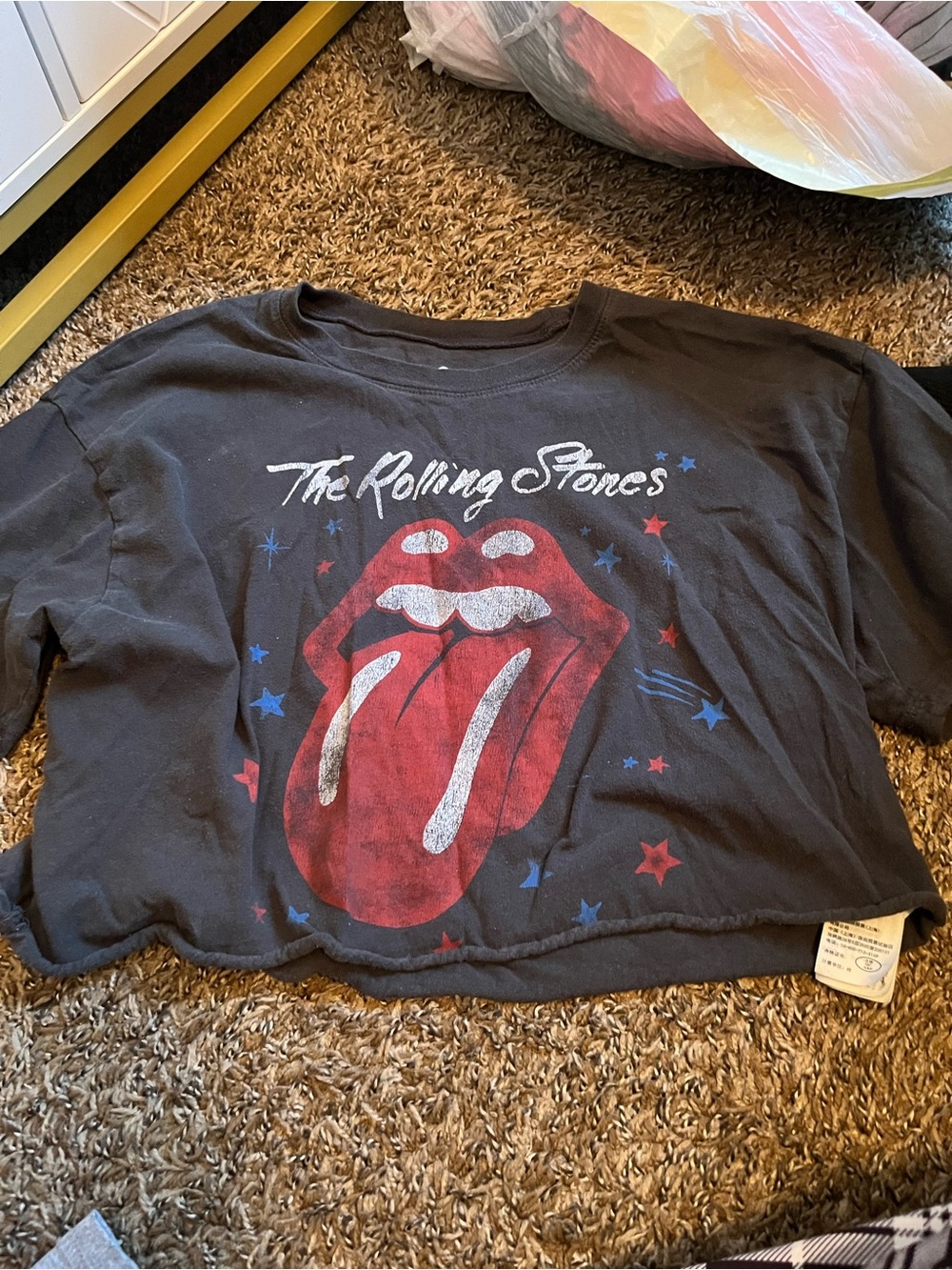 The Rolling Stones Kids Black Tee with Red Tongue and Blue Stars